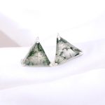 Natural Moss Agate Triangle Statement Stud Earrings 925 Sterling Silver Wedding Gift