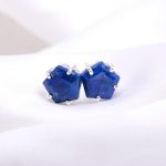 Natural  Lapis Lazuli Pentagon Vintage Stud Earrings 925 Sterling Silver Birthday Gift