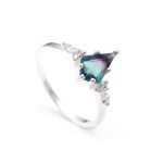 Natural Rainbow Fluorite Kite Engagement Ring For Her 925 Sterling Silver Jewelry