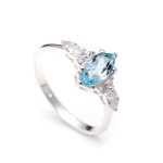 Natural Sky Blue Topaz Marquise Shape Ring 925 Sterling Silver Beautiful Wedding Ring