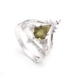 Natural Moldavite Kite Meteorite Ring 925 Sterling Silver Unique Crown Ring For Bridal