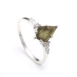 Natural Moldavite Kite Healing Crystal Ring 925 Sterling Silver Birthstone Jewelry For Her