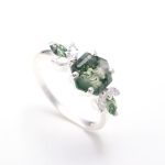 Natural Moss Agate Hexagon Statement Ring 925 Sterling Silver Delicate Jewelry For Her