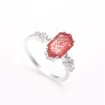 Natural Strawberry Quartz Elongated Hexagon Ring 925 Sterling Silver Wedding Jewelry