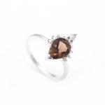 Natural Smoky Quartz Pear Shape Ring 925 Sterling Silver Handmade Jewelry