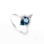 Natural London Blue Topaz Pear Crystal Ring 925 Sterling Silver Boho Jewelry
