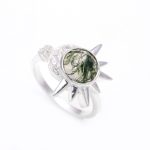 Natural Moss Agate Round Sun & Moon Ring 925 Sterling Silver Statement Jewelry