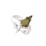 Natural Moldavite Rough Kite Engagement Ring 925 Sterling Silver Crystal Jewelry