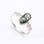 Natural Moss Agate Elongated Hexagon Healing Ring 925 Sterling Silver Jewelry