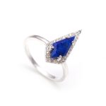 Natural Blue Lapis Lazuli Kite Shape with Sterling Silver Unique Engagement Ring