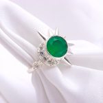 Natural Green Onyx Round Solitaire Ring 925 Sterling Silver Sun & Moon Ring