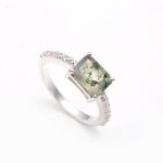 Natural Moss Agate Octagon Anniversary Ring 925 Sterling Silver Boho Jewelry