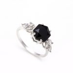 Natural Black Spinel Hexagon Gemstone Ring 925 Sterling Silver Jewelry For Love