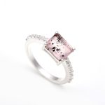 Natural Pink Dot Quartz Octagon Engagement Ring 925 Sterling Silver Unique Jewelry