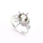 Natural Green Amethyst Sun & Moon Ring 925 Sterling Silver Round Statement Ring