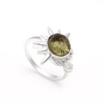 Natural  Moldavite Sun & Moon Ring 925 Sterling Silver Rough Moldavite Round Ring