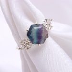 Natural Rainbow Fluorite Beautiful Engagement Ring 925 Sterling Silver Jewelry