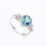 Natural Sky Blue Topaz Hexagon Wedding Ring 925 Sterling Silver Promise Ring