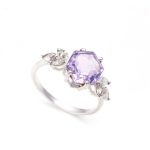 Natural Lavender Quartz Hexagon Ring 925 Sterling Silver Unique Gemstone Jewelry