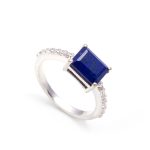 Natural Lapis Lazuli Octagon Shape Chunky Ring 925 Sterling Silver Statement Jewelry
