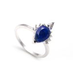 Natural Lapis Lazuli Pear Shape Anniversary Ring 925 Sterling Silver Delicate Jewelry