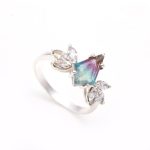 Natural Rainbow Fluorite Kite Women Ring 925 Sterling Silver Jewelry For Lover