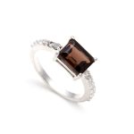 Natural Smoky Quartz Octagon Unique Ring 925 Sterling Silver Delicate Jewelry