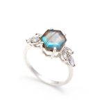 Natural Rainbow Labradorite Hexagon Sterling Silver Statement Ring Birthday Gift