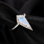 Natural Rainbow Moonstone Kite Shape with 925 Sterling Silver Engagement Ring