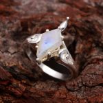 Natural Blue Fire Moonstone Kite Anniversary Ring 925 Sterling Silver Unique Jewelry