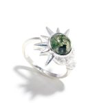 Natural Moss Agate Round Solitaire Ring 925 Sterling Silver Sun & Moon Ring For Him