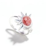 Natural Strawberry Quartz Sun & Moon Men's Ring 925 Sterling Silver Round Moissanite Ring