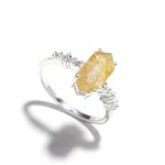 Natural Golden Rutile Quartz Elongated Hexagon Ring 925 Sterling Silver Unique Jewelry