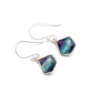 Natural Fluorite Shield Shape Vintage Earrings 925 Sterling Silver Unique Dangle Earring