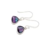Natural Rainbow Fluorite Trillion Dangle Earrings 925 Sterling Silver Designer Jewelry