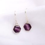 Natural Rainbow Fluorite Hexagon Dangle Earrings Sterling Silver Jewelry For Women