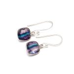 Natural Fluorite Cushion Shape Dangle Earrings 925 Sterling Silver Handmade Jewelry