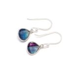 Natural Rainbow Fluorite Heart Shape Earrings 925 Sterling Silver Wedding Jewelry