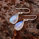 Natural Rainbow Moonstone Pear Dangle Earrings 925 Sterling Silver Birthstone Jewelry