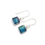 Natural Rainbow Fluorite Octagon Gemstone Sterling Silver Vintage Earrings Birthday Gift