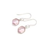 Natural Rose Quartz Hexagon Statement 925 Sterling Silver Dangle Earrings For Her