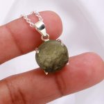 Natural Rough Moldavite Round Shape Pendant 925 Sterling Silver Boho Necklace