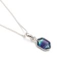 Natural Rainbow Fluorite Hexagon Pendant 925 Sterling Silver Charm Necklace