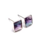 Natural Rainbow Fluorite Stud Earrings 925 Sterling Silver Octagon Studs Birthday Gift