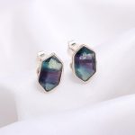 Natural Fluorite Hexagon Vintage Stud Earrings 925 Sterling Silver Wedding Jewelry