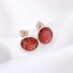 Natural Strawberry Quartz Oval Stud Earrings 925 Sterling Silver Gemstone Jewelry