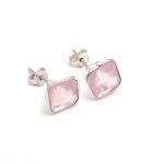 Natural Rose Quartz Octagon Stud Earrings 925 Sterling Silver Jewelry Wedding Gift