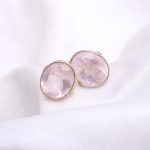 Natural Rose Quartz Oval Stud Earrings 925 Sterling Silver Birthstone Studs For Her