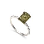 Natural Rough Moldavite Octagon Engagement Ring Sterling Silver Healing Crystal Ring