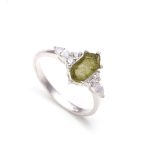 Natural Moldavite Hexagon Raw Crystal Ring 925 Sterling Silver Engagement Ring